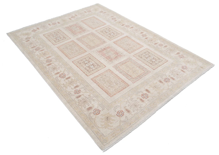 Ivory Afghan Serenity Rug 4' 10" x 6' 5" Hand-Knotted | No. AT39568
