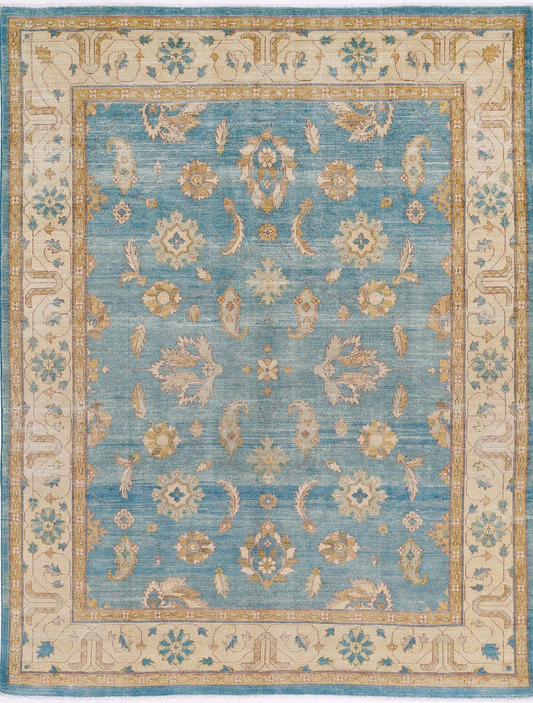 Blue Afghan Ziegler Rug 7' 9" x 9' 11" Hand-Knotted | No. AT39621