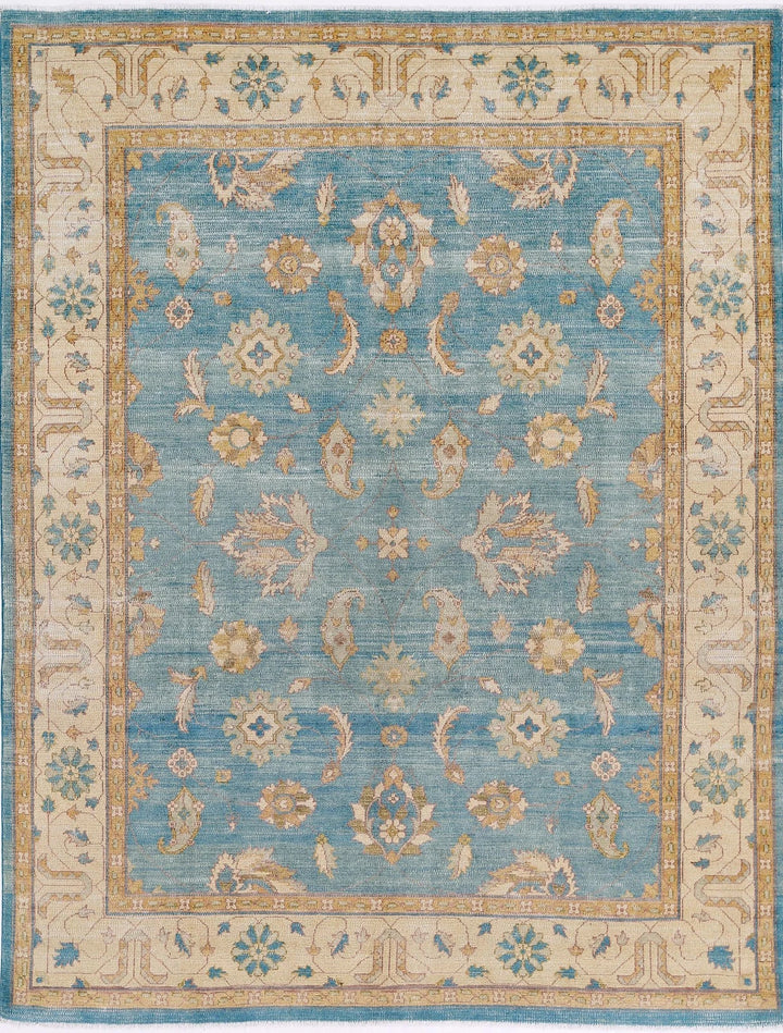 Blue Afghan Ziegler Rug 7' 9" x 9' 11" Hand-Knotted | No. AT39621