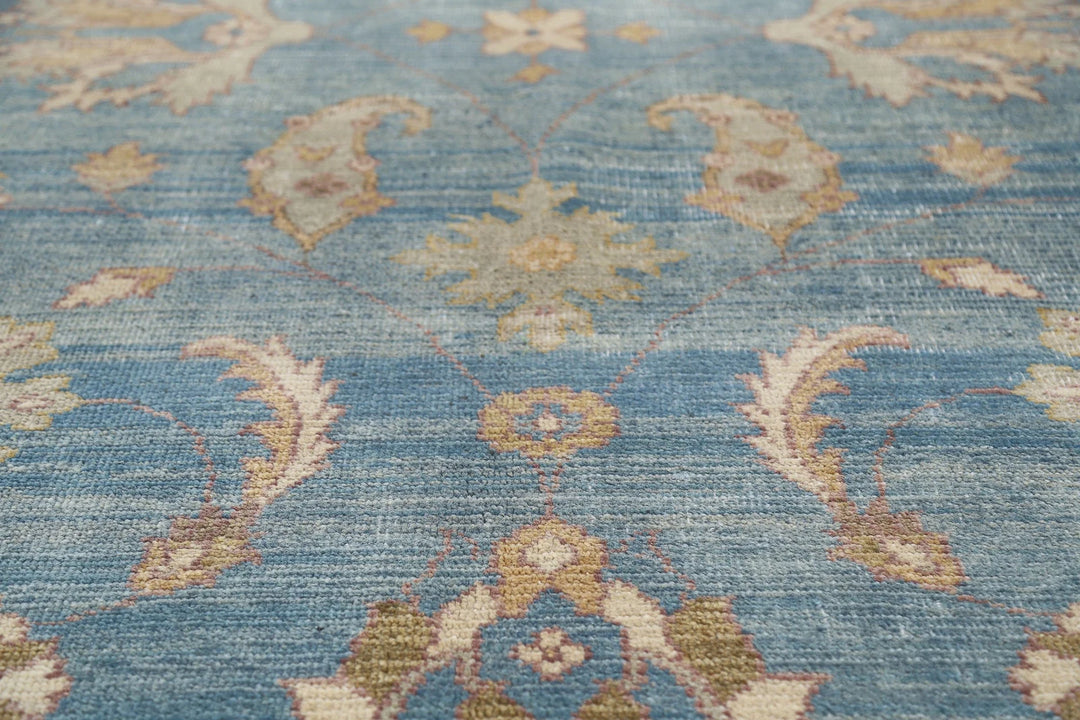 Blue Afghan Ziegler Rug 7' 9" x 9' 11" Hand-Knotted | No. AT39621