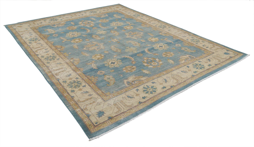 Blue Afghan Ziegler Rug 7' 9" x 9' 11" Hand-Knotted | No. AT39621