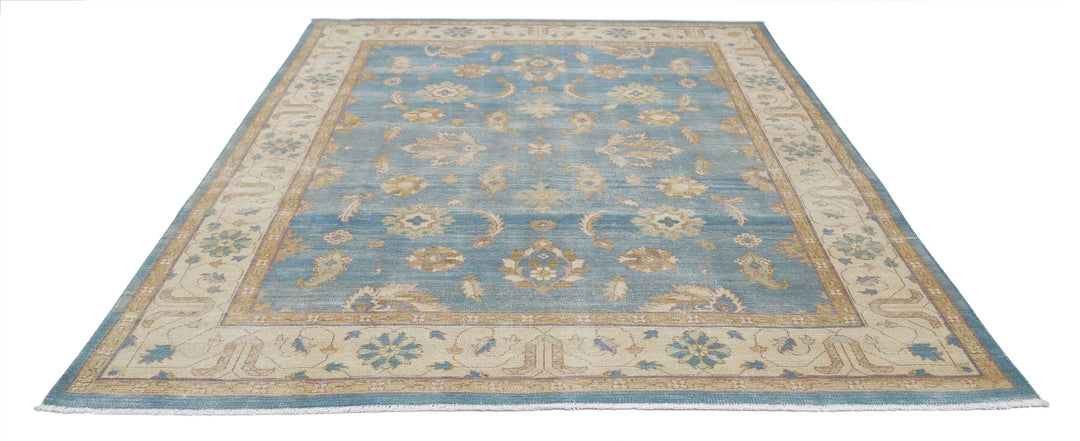 Blue Afghan Ziegler Rug 7' 9" x 9' 11" Hand-Knotted | No. AT39621