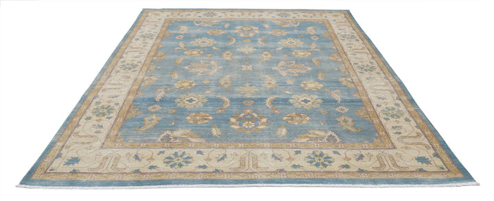 Blue Afghan Ziegler Rug 7' 9" x 9' 11" Hand-Knotted | No. AT39621