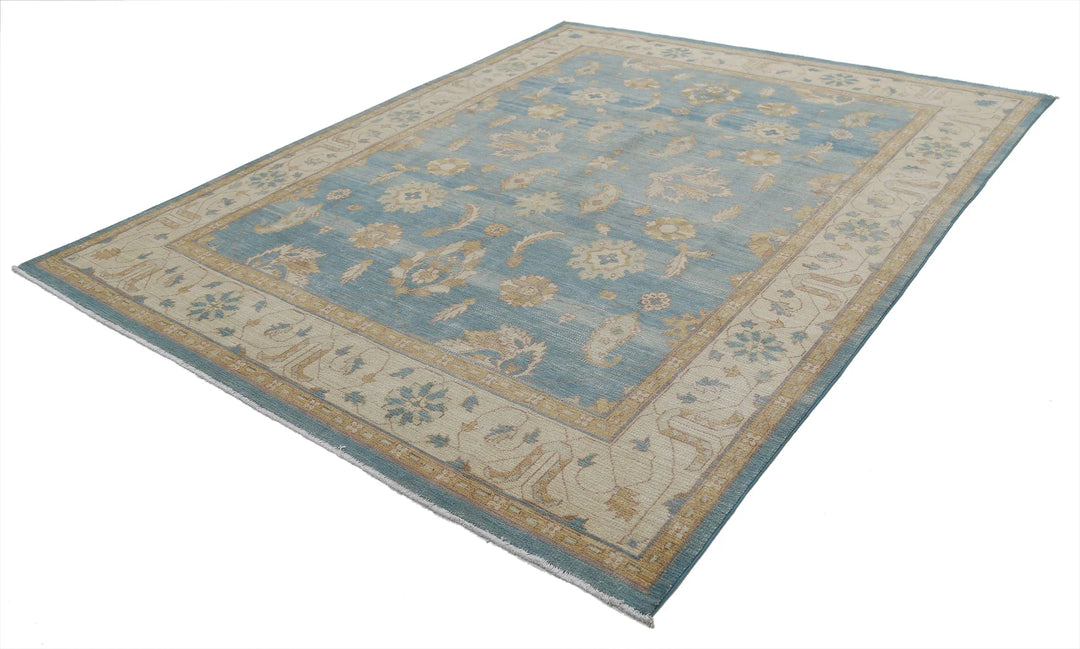 Blue Afghan Ziegler Rug 7' 9" x 9' 11" Hand-Knotted | No. AT39621
