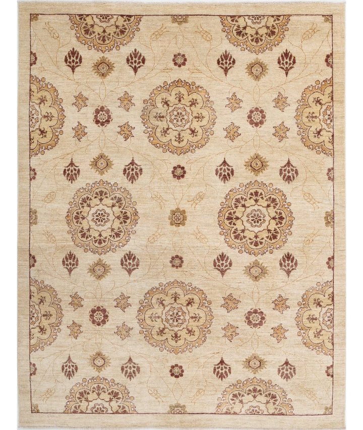 Beige Afghan Oriental Rug 6' 2" x 8' 2" Hand-Knotted | No. AT39734