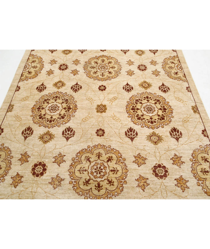 Beige Afghan Oriental Rug 6' 2" x 8' 2" Hand-Knotted | No. AT39734