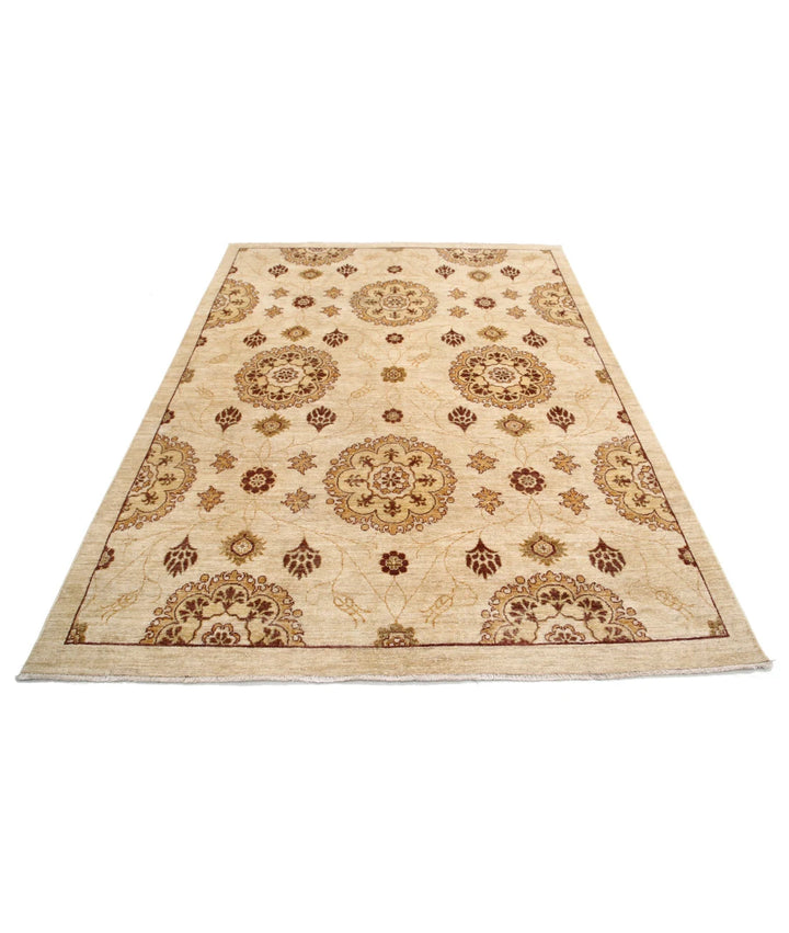 Beige Afghan Oriental Rug 6' 2" x 8' 2" Hand-Knotted | No. AT39734