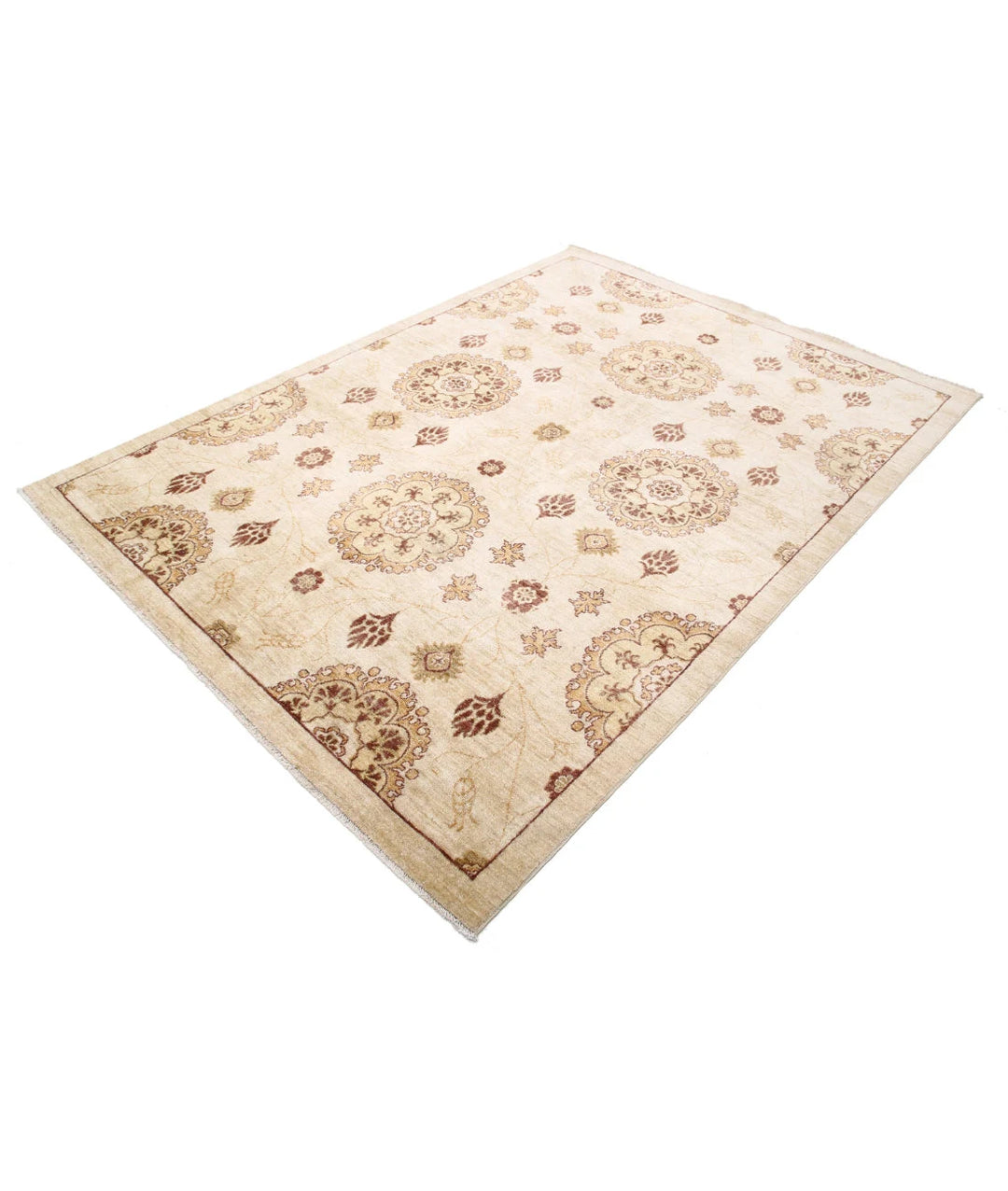 Beige Afghan Oriental Rug 6' 2" x 8' 2" Hand-Knotted | No. AT39734