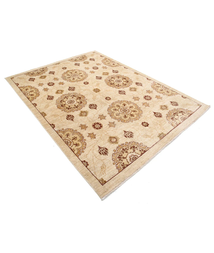 Beige Afghan Oriental Rug 6' 2" x 8' 2" Hand-Knotted | No. AT39734