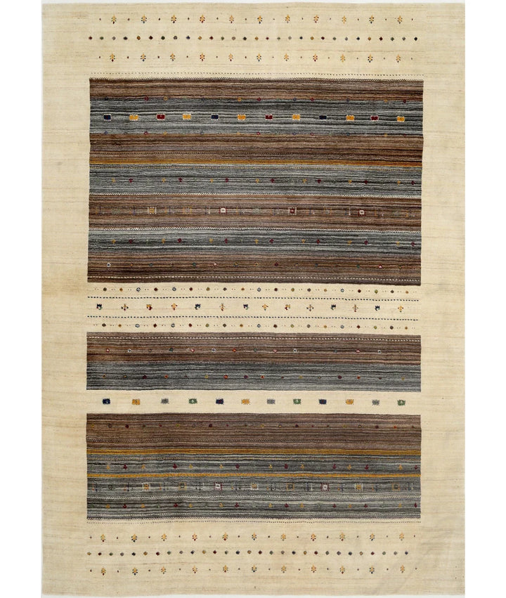 Ivory Indian Oriental Rug 6' 8" x 9' 9" Hand-Knotted | No. AT39780