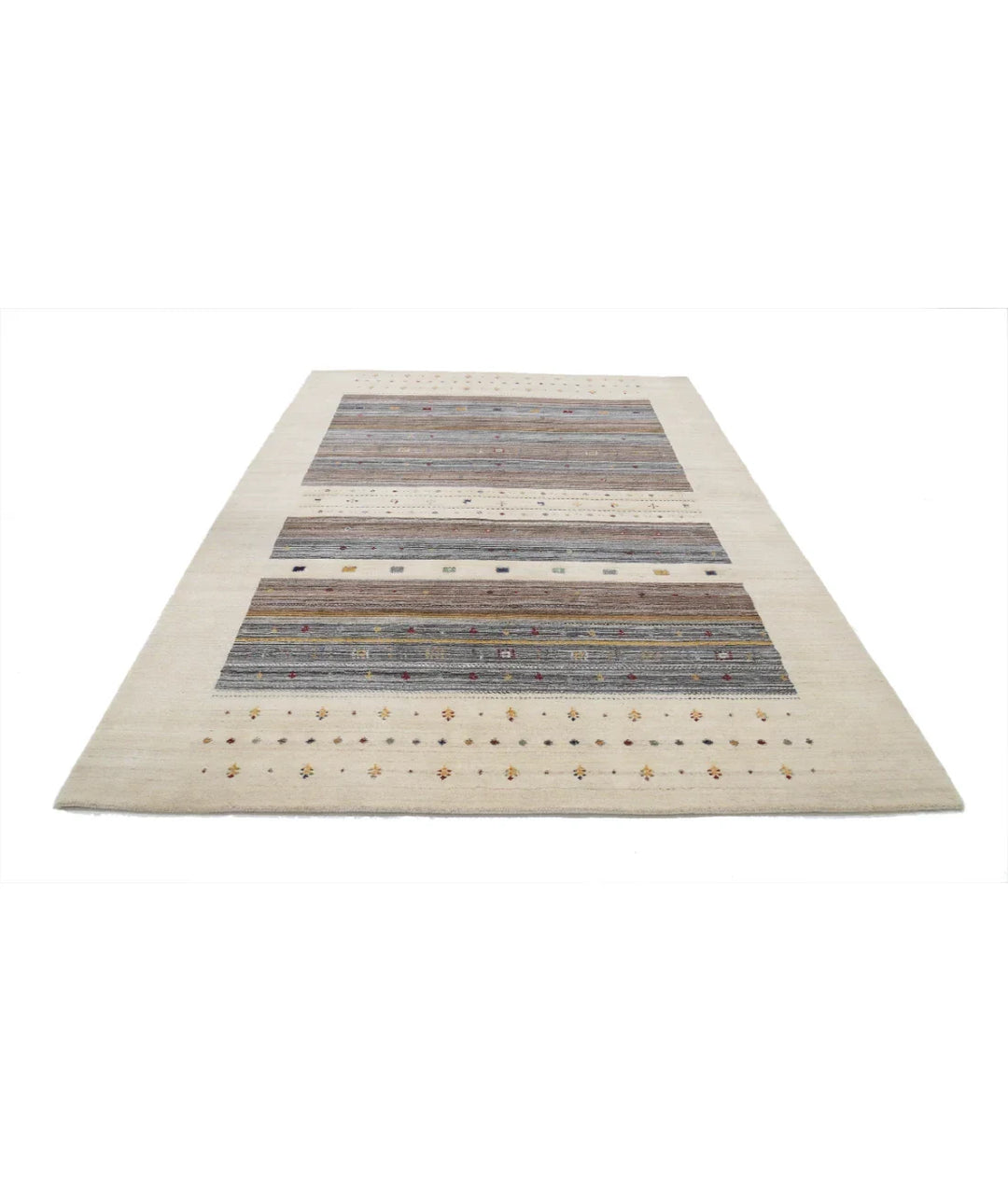 Ivory Indian Oriental Rug 6' 8" x 9' 9" Hand-Knotted | No. AT39780