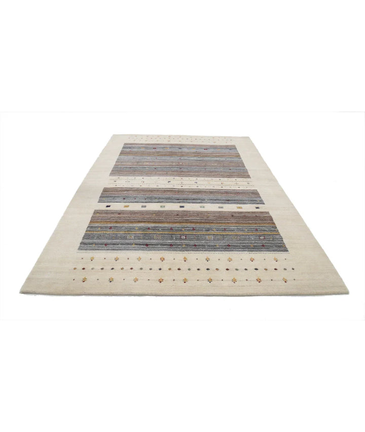 Ivory Indian Oriental Rug 6' 8" x 9' 9" Hand-Knotted | No. AT39780