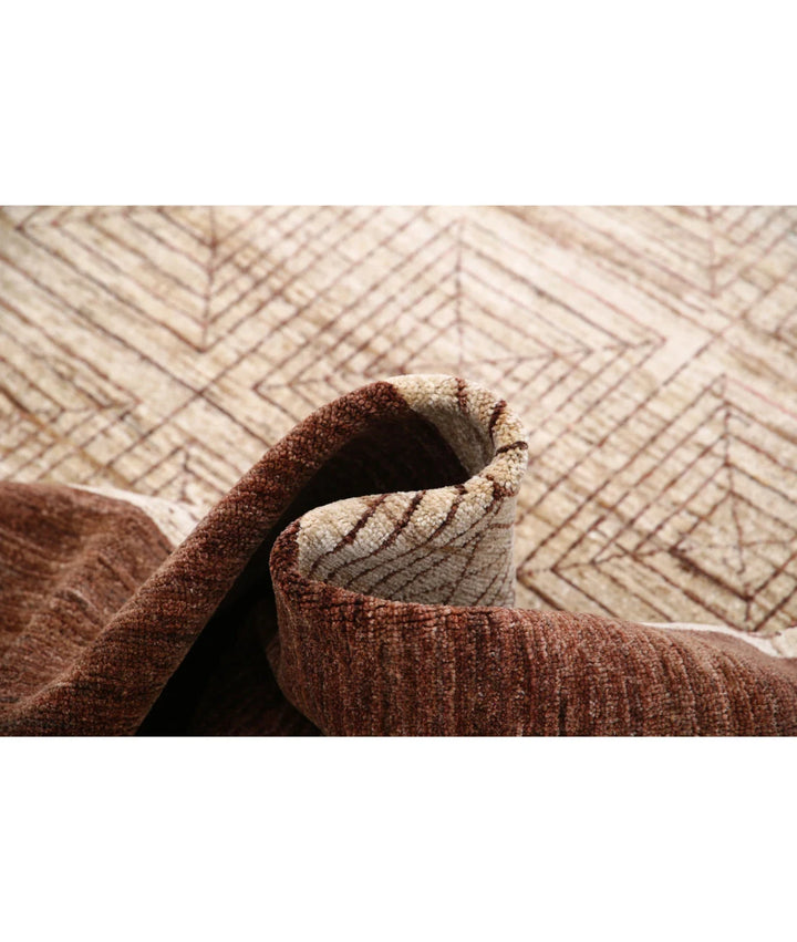 Beige Afghan Modcar Rug 8' 0" x 10' 2" Hand-Knotted | No. AT39792