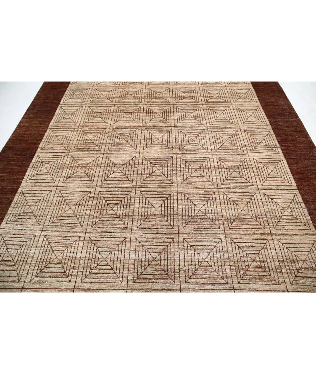 Beige Afghan Modcar Rug 8' 0" x 10' 2" Hand-Knotted | No. AT39792