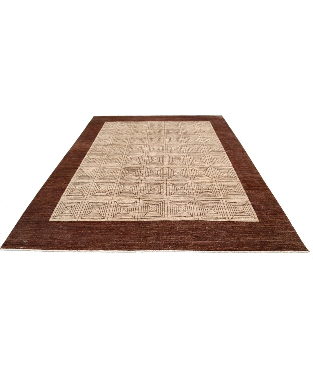 Beige Afghan Modcar Rug 8' 0" x 10' 2" Hand-Knotted | No. AT39792
