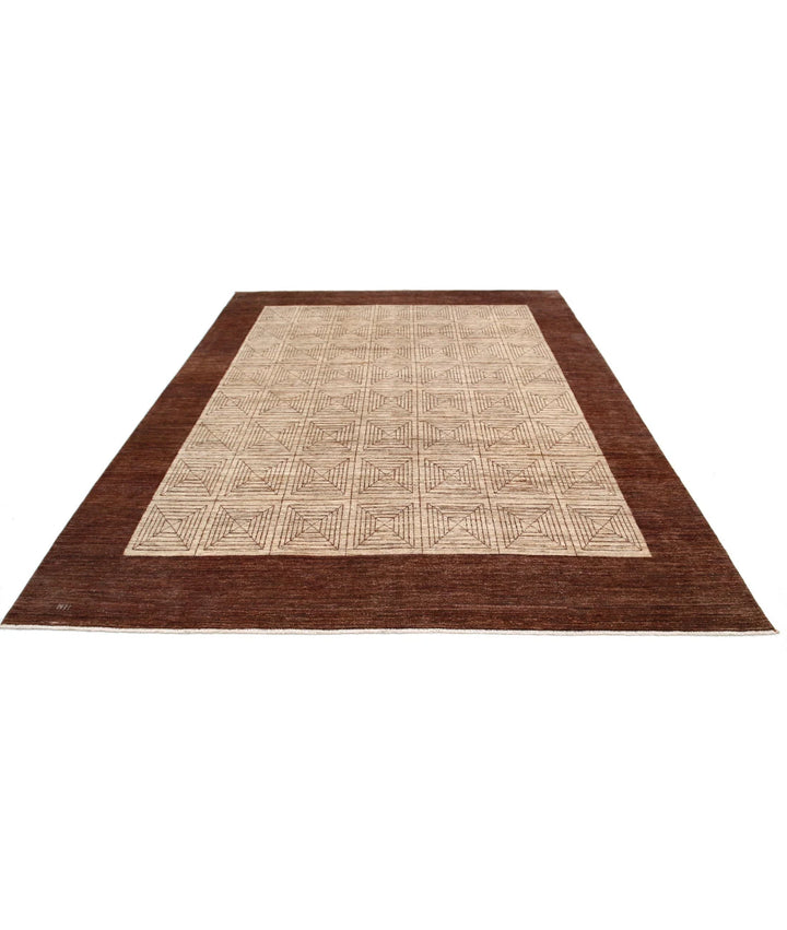 Beige Afghan Modcar Rug 8' 0" x 10' 2" Hand-Knotted | No. AT39792