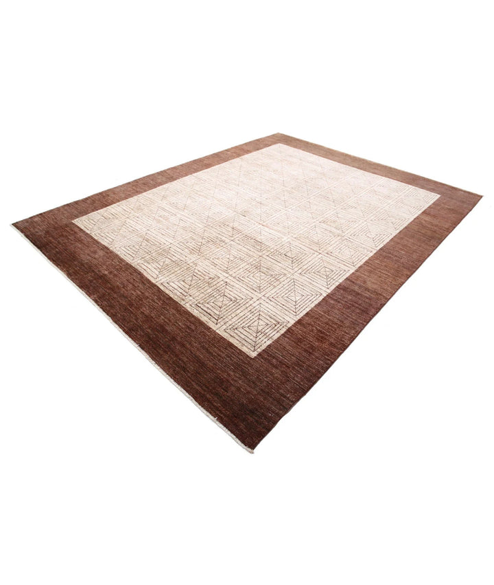 Beige Afghan Modcar Rug 8' 0" x 10' 2" Hand-Knotted | No. AT39792
