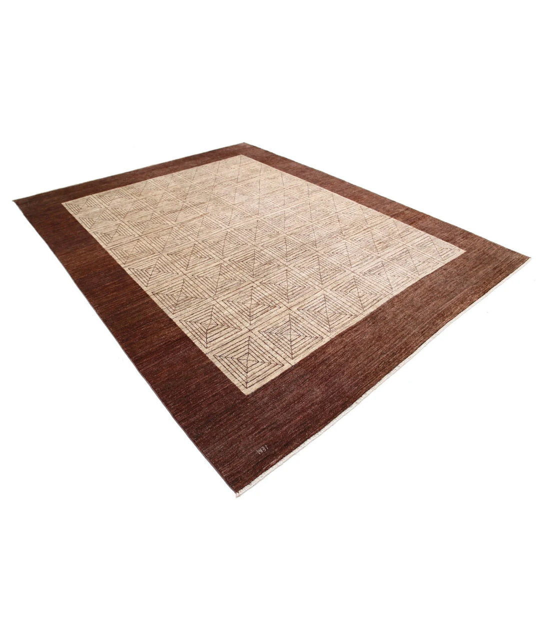Beige Afghan Modcar Rug 8' 0" x 10' 2" Hand-Knotted | No. AT39792