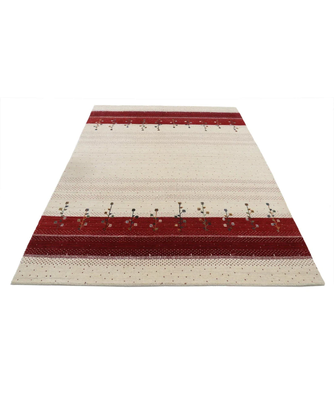 Ivory Indian Oriental Rug 5' 4" x 7' 6" Hand-Knotted | No. AT39836
