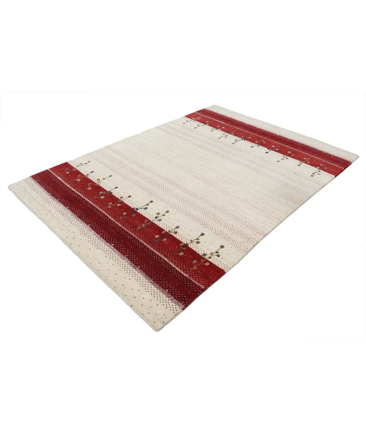 Ivory Indian Oriental Rug 5' 4" x 7' 6" Hand-Knotted | No. AT39836
