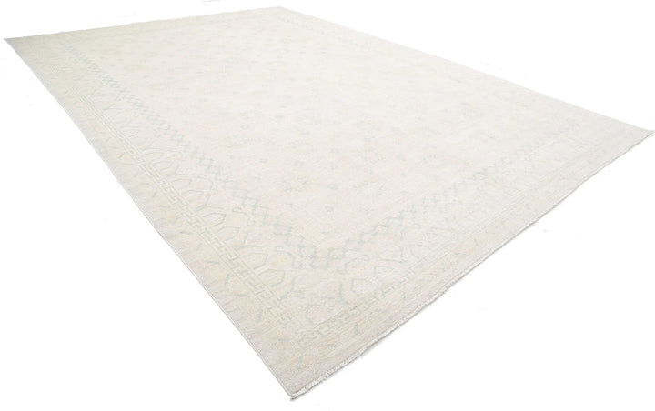 Ivory Afghan Khotan Rug 12' 4" x 17' 8" Hand-Knotted | No. AT40247