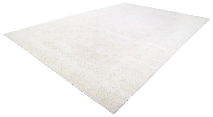 Ivory Afghan Khotan Rug 12' 4" x 17' 8" Hand-Knotted | No. AT40247