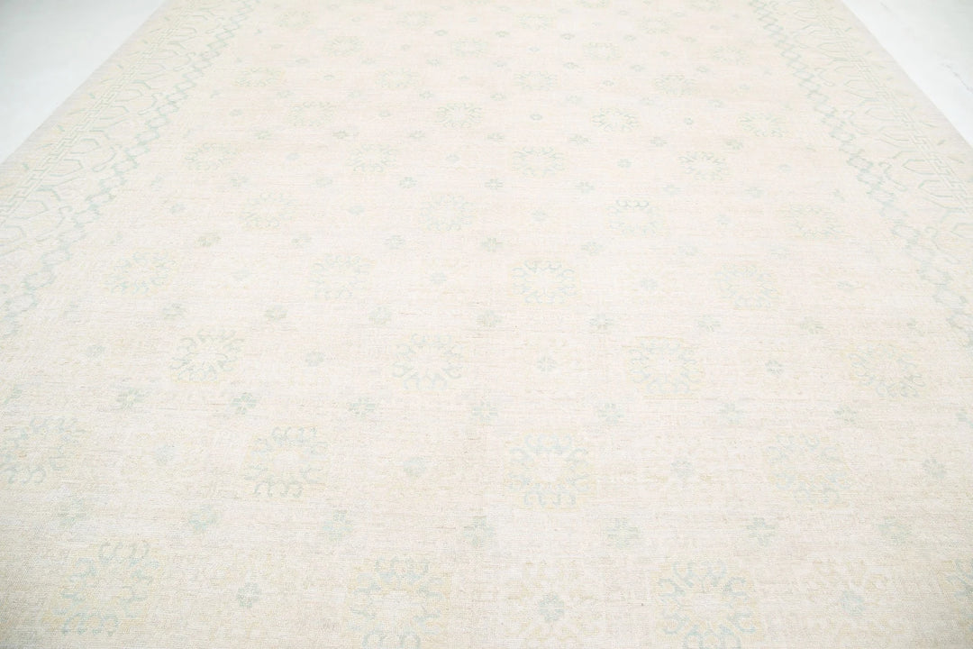 Ivory Afghan Khotan Rug 12' 4" x 17' 8" Hand-Knotted | No. AT40247