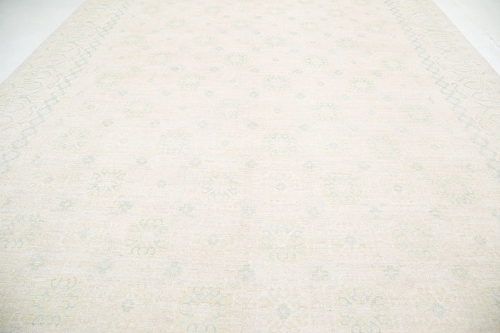 Ivory Afghan Khotan Rug 12' 4" x 17' 8" Hand-Knotted | No. AT40247