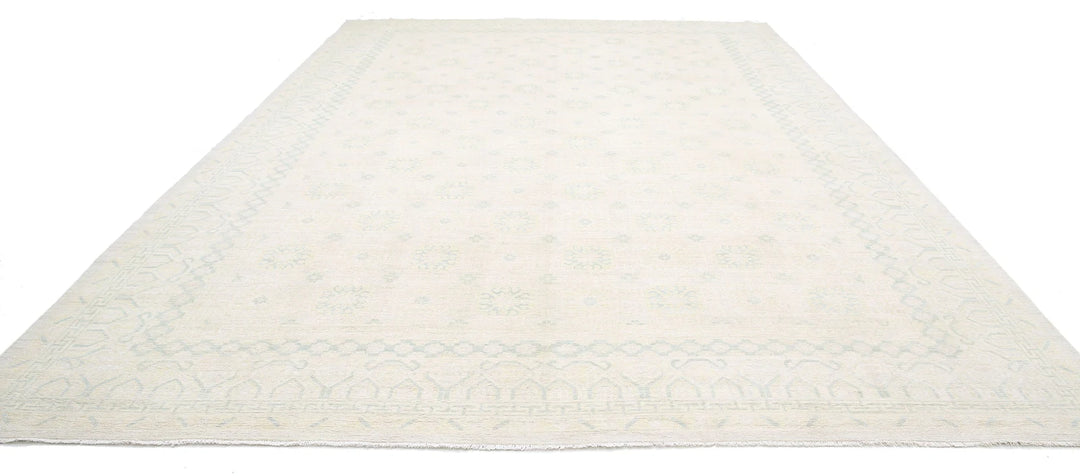 Ivory Afghan Khotan Rug 12' 4" x 17' 8" Hand-Knotted | No. AT40247