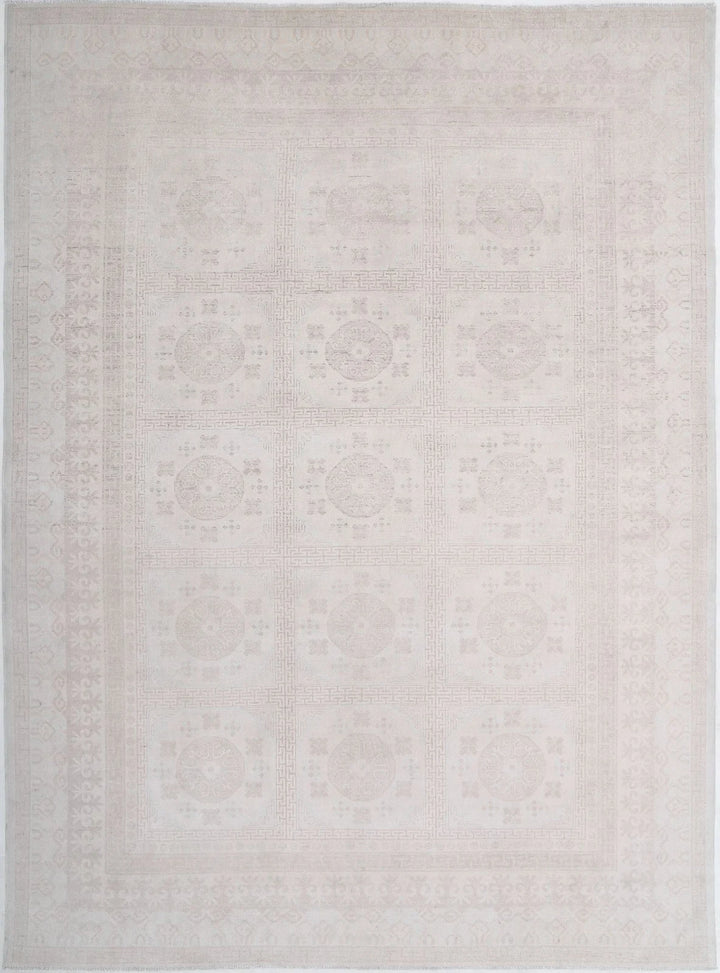Ivory Afghan Khotan Rug 9' 10" x 13' 7" Hand-Knotted | No. AT40377