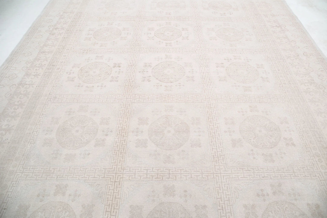 Ivory Afghan Khotan Rug 9' 10" x 13' 7" Hand-Knotted | No. AT40377