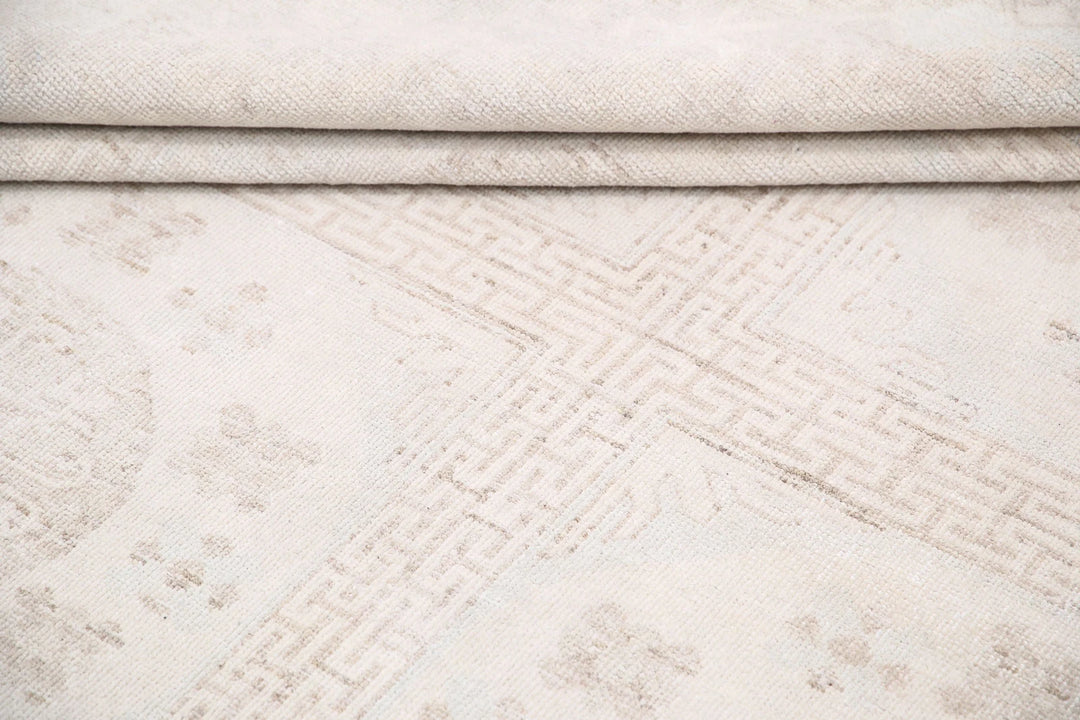 Ivory Afghan Khotan Rug 9' 10" x 13' 7" Hand-Knotted | No. AT40377