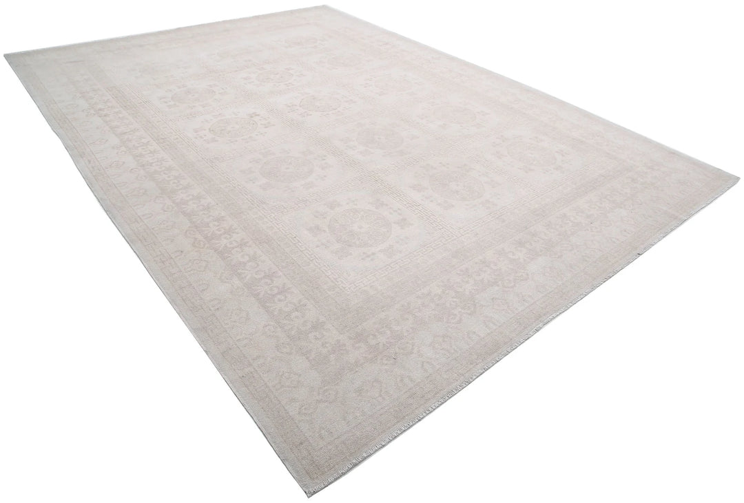 Ivory Afghan Khotan Rug 9' 10" x 13' 7" Hand-Knotted | No. AT40377