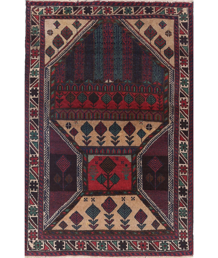 Red Afghan Tribal Rug 2' 11" x 4' 6" Hand-Knotted | No. AT40440