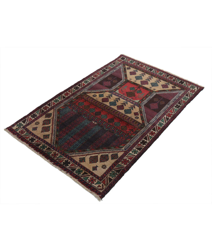 Red Afghan Tribal Rug 2' 11" x 4' 6" Hand-Knotted | No. AT40440