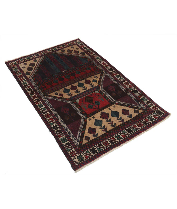 Red Afghan Tribal Rug 2' 11" x 4' 6" Hand-Knotted | No. AT40440