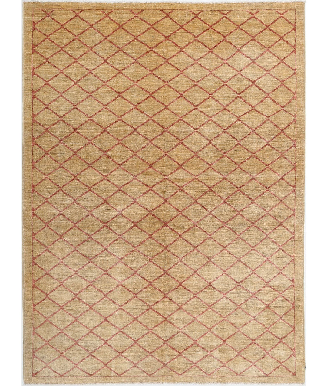 Beige Afghan Modcar Rug 5' 7" x 7' 7" Hand-Knotted | No. AT40597