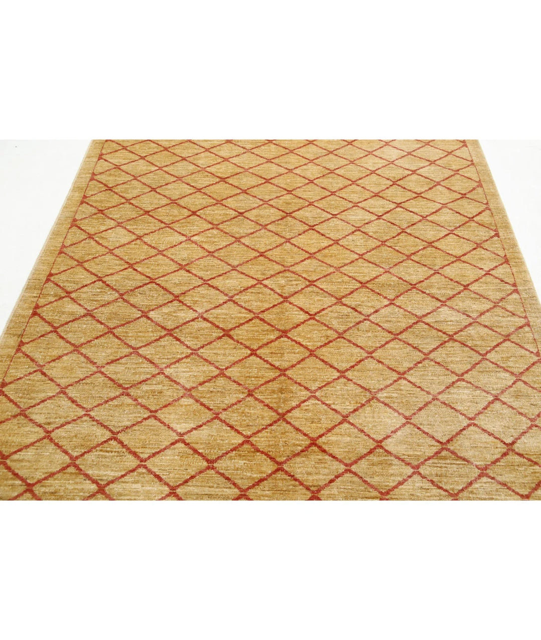 Beige Afghan Modcar Rug 5' 7" x 7' 7" Hand-Knotted | No. AT40597