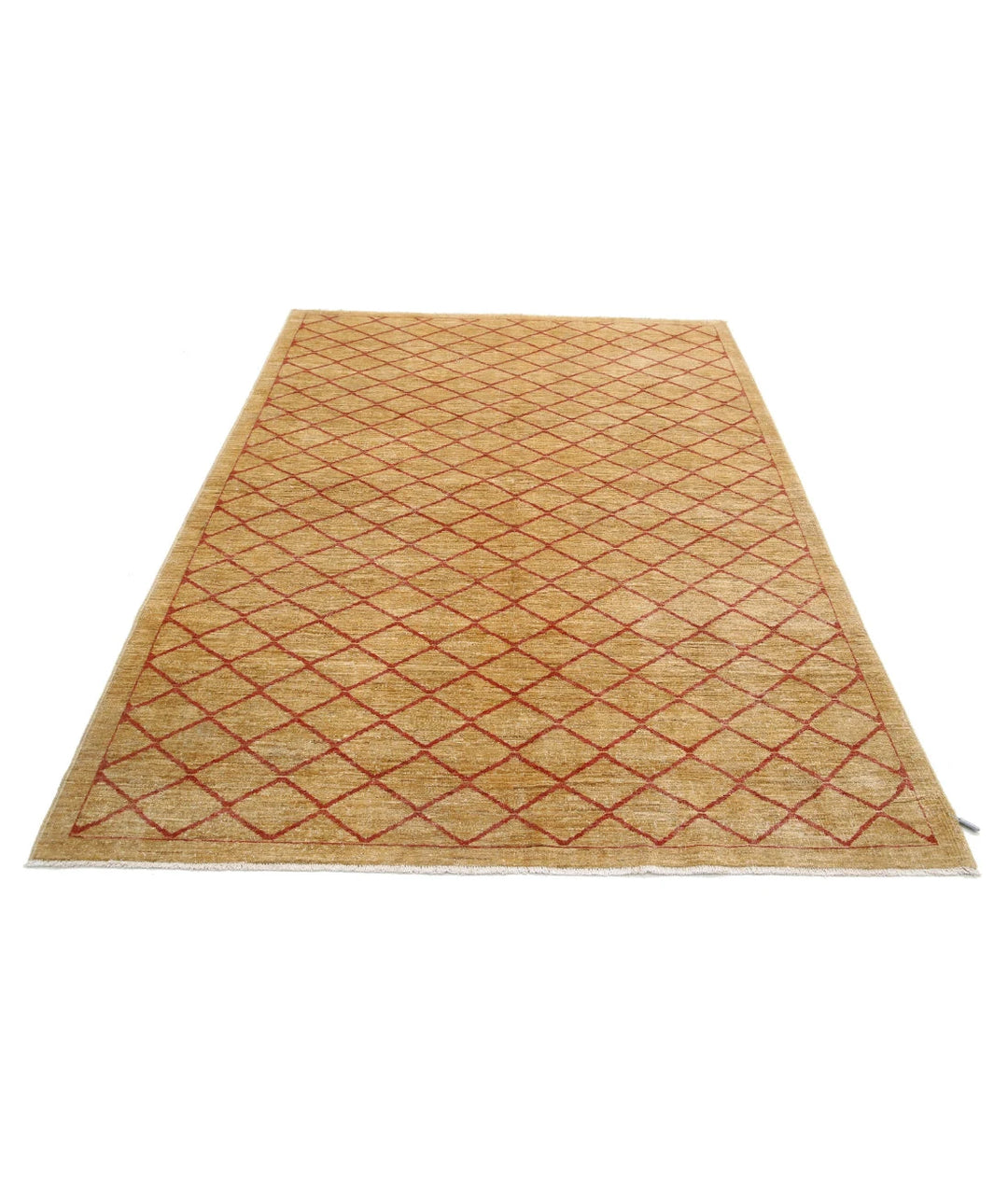 Beige Afghan Modcar Rug 5' 7" x 7' 7" Hand-Knotted | No. AT40597