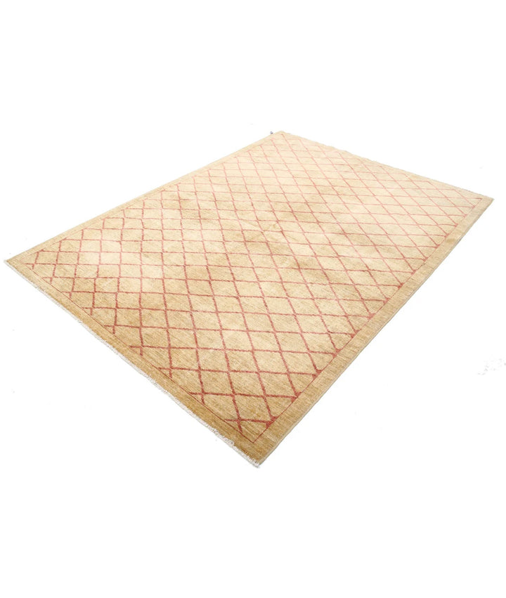Beige Afghan Modcar Rug 5' 7" x 7' 7" Hand-Knotted | No. AT40597