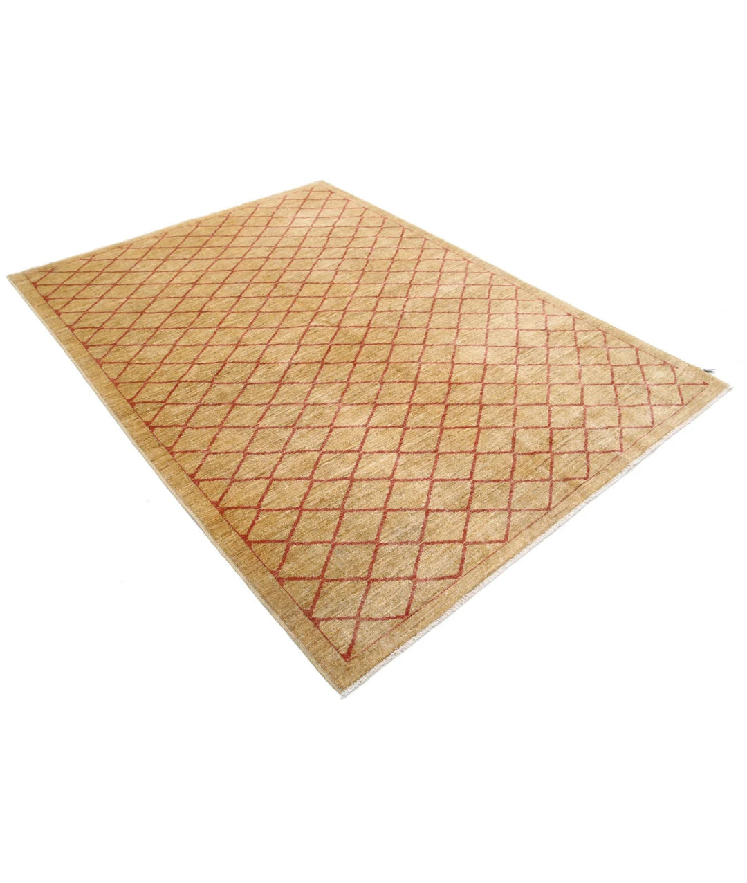 Beige Afghan Modcar Rug 5' 7" x 7' 7" Hand-Knotted | No. AT40597