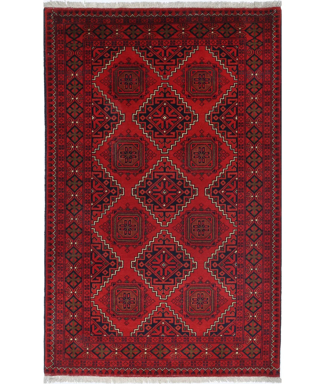 Red Afghan Khamyab Rug 3' 3" x 5' 3" Hand-Knotted | No. AT40607