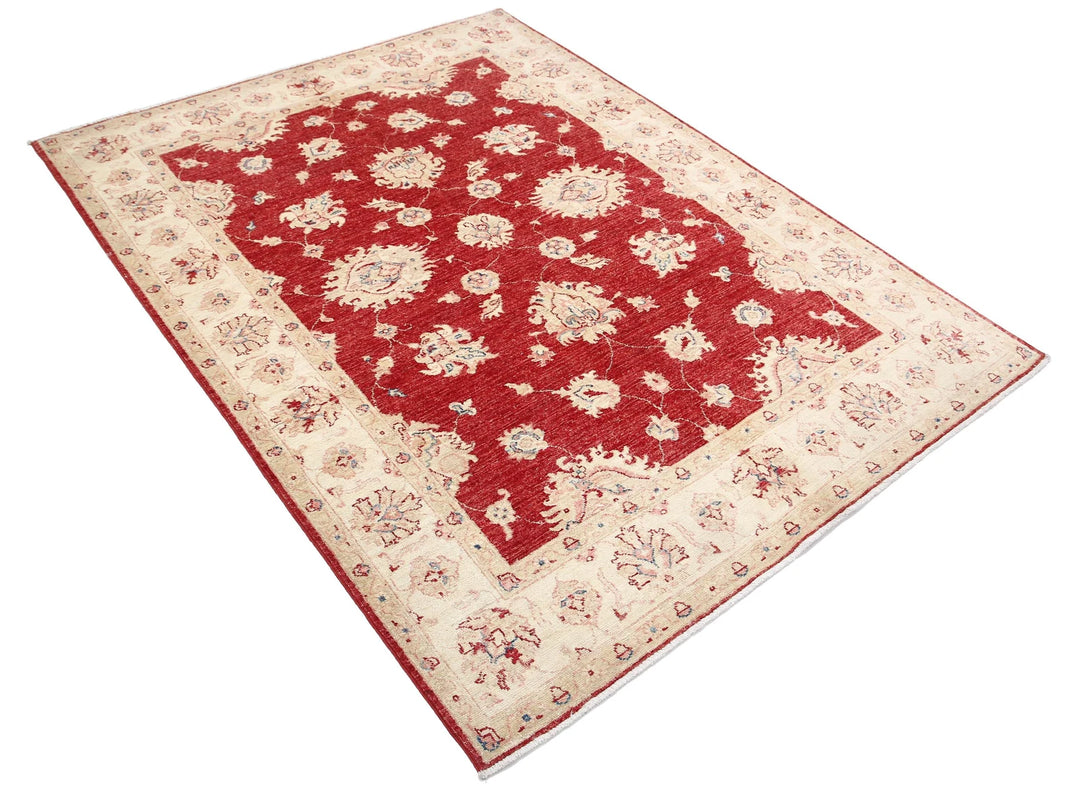Afghan Ziegler Rug 4' 11" x 6' 6" Hand-Knotted | No. AT40678