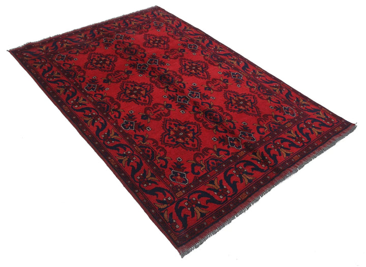 Red Afghan Tribal Rug 4' 2" x 6' 2" Hand-Knotted | No. AT41045