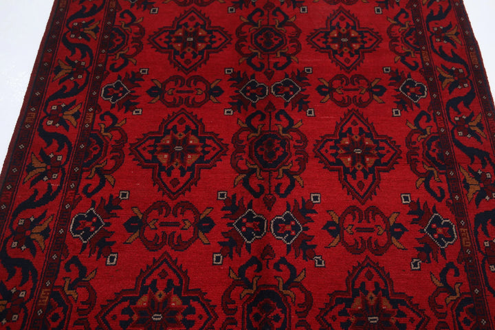 Red Afghan Tribal Rug 4' 2" x 6' 2" Hand-Knotted border