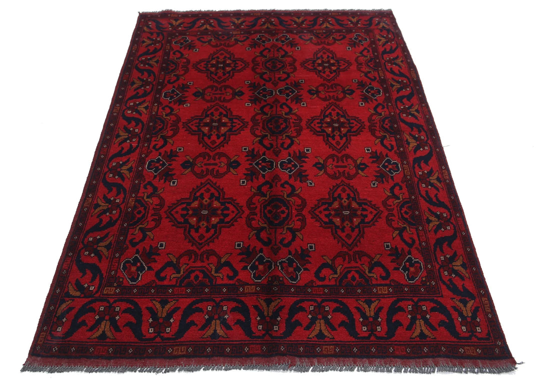 Red Afghan Tribal Rug 4' 2" x 6' 2" Hand-Knotted field