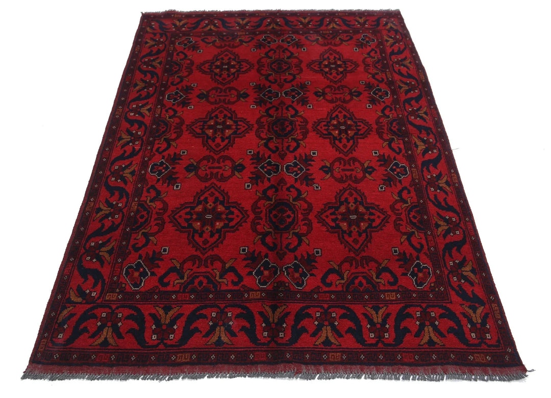 Red Afghan Tribal Rug 4' 2" x 6' 2" Hand-Knotted | No. AT41045