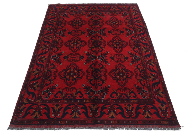 Red Afghan Tribal Rug 4' 2" x 6' 2" Hand-Knotted | No. AT41045