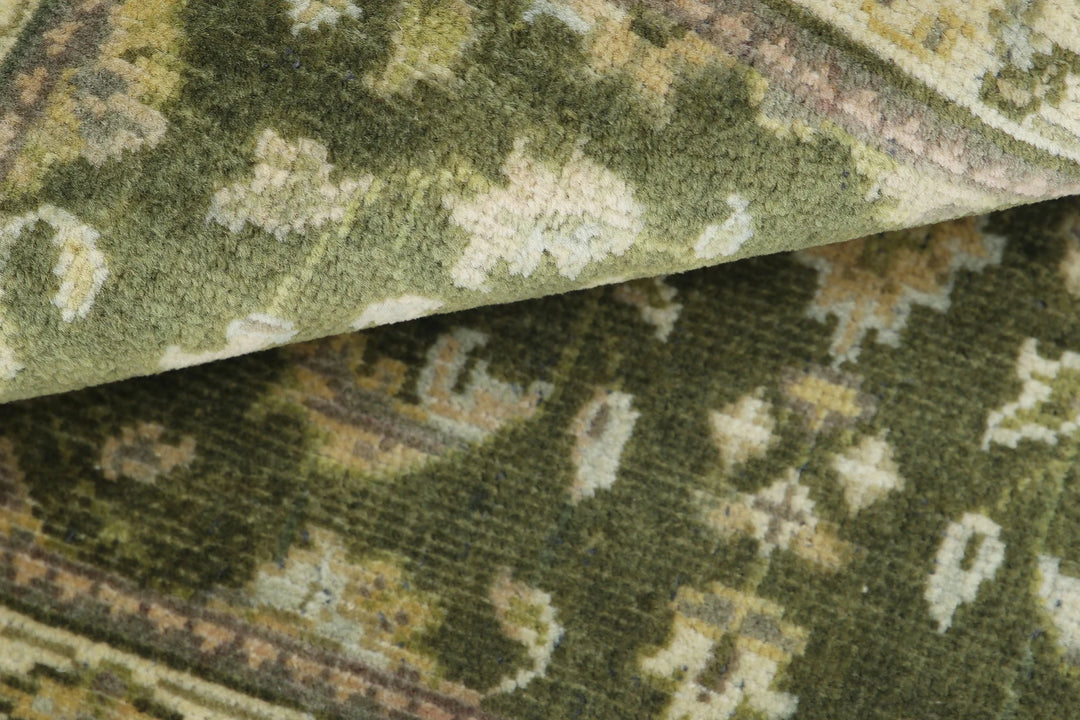Green Indian Ziegler Rug 2' 0" x 2' 9" Hand-Knotted | No. AT41103