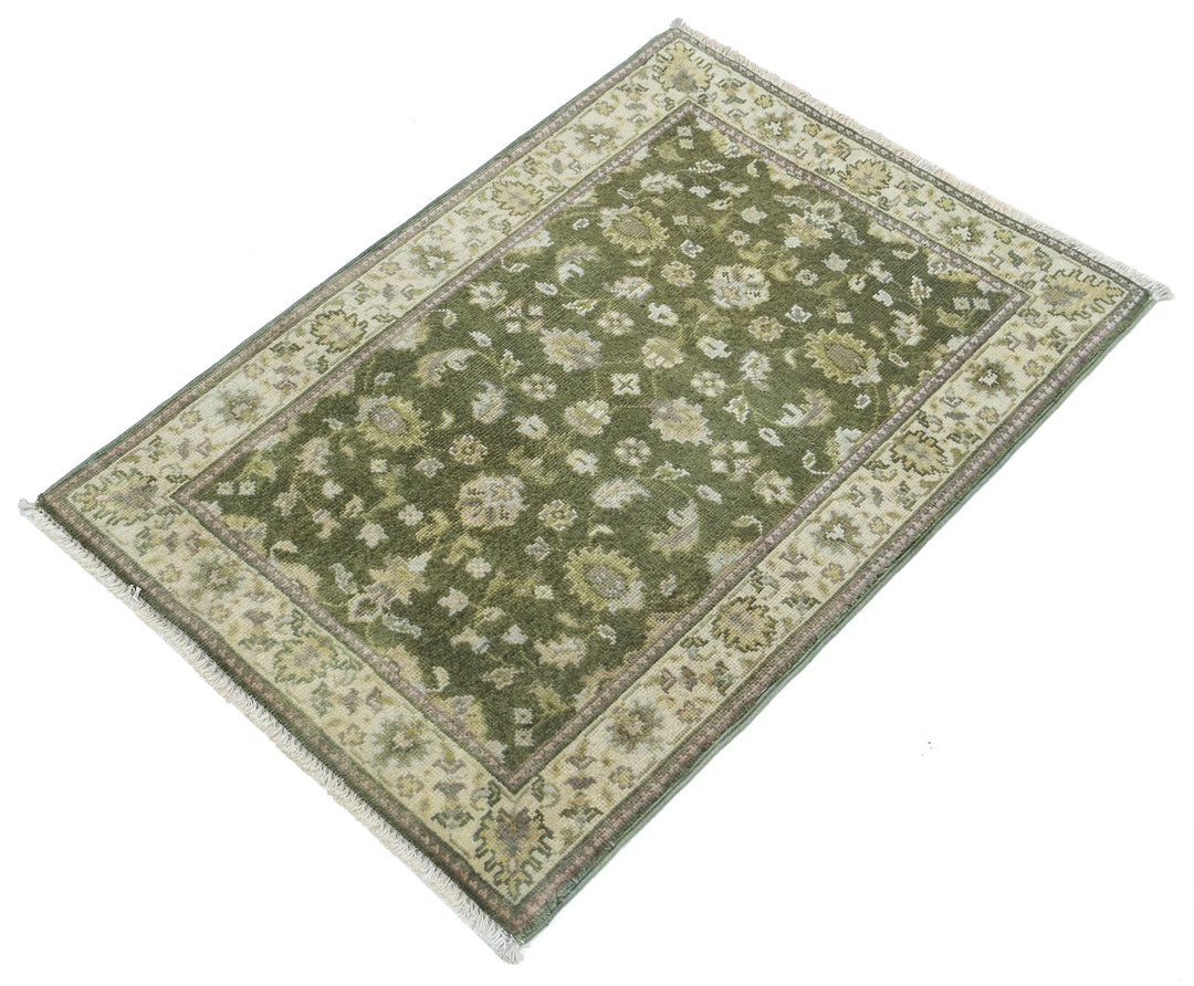 Green Indian Ziegler Rug 2' 0" x 2' 9" Hand-Knotted | No. AT41103